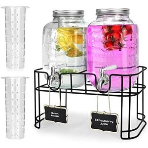 1 Gallon Glass Drink Dispensers For Parties 2PACK.Beverage Dispenser,Glass Drink Dispenser With Stand And Stainless Steel Spigot 100% Leakproof.Lemonade Dispenser With Ice Cylinder.Laundry Detergent no spigot