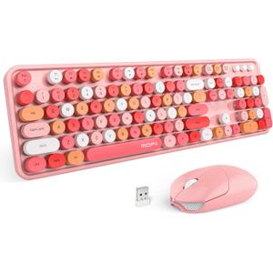 MOFii Wireless Keyboard and Mouse Combo, Retro Typewriter Keyboard with Multi-Media Function Keys and Number Pad Compared for PC Computer Windows (Pink Colorful)