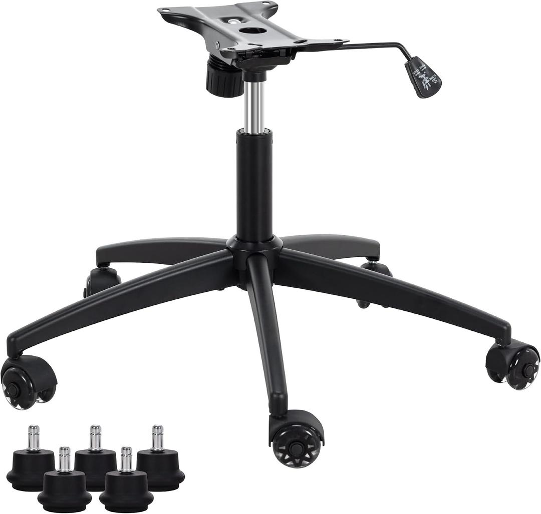 Frassie Heavy Duty Gaming Office Chair Metal Base Set Replace Part with Bottom Plate Stand Cylinder, 5 Wheels Bell Glides Replacement (Black)