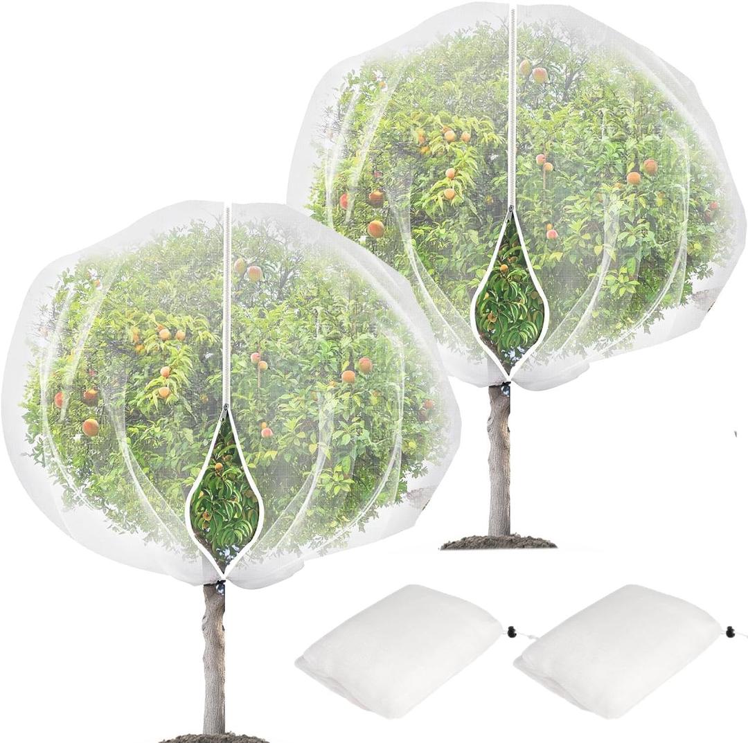2Pcs 10X10ft Fruit Tree Covers for Birds and Squirrels Bird Nets for Fruit Trees with Zipper and Drawstring, Extra Large Durable Mesh Garden Netting to Protect Fruit Trees Reusable