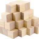 KINJOEK 60 PCS 2 Inch Square Unfinished Wood Blocks, Blank Wooden Block, Natural Solid Cube for Building, Painting, Craft