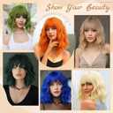 NAYOO Burnt Orange Bob Wig with Bangs for Women, 14 Inch Short Curly Synthetic Wig, Glueless Middle Part Natural Looking Copper Orange Hair for Daily Wear Party Halloween