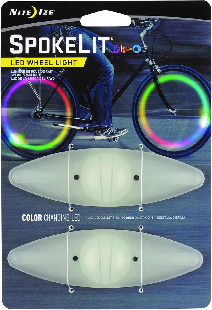Nite Ize SpokeLit LED Bicycle Spoke Light, Visibility + Safety Bike Light, 2 Pack, Disc-O Color Changing LED