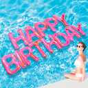 Shappy 20'' Happy Birthday Pool Large Floating Letter Balloons with Adhesive Dots Inflatable Pool Decorations for Summer Birthday Party (Pink)