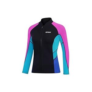 GoldFin Wetsuit Top Women, 2mm Wetsuits Jacket Long Sleeve Neoprene Tops for Water Aerobics Diving Surfing Swimming (Large, Rose-Red)