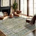 Washable Area Rug 9'x12' Boho Design Non-Shedding Easy Care Ideal for High Traffic Areas in Living Room Bedroom Office Coffee Table Kitchen Large Carpet (Aged Floral Green)