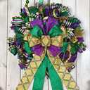 Purple Green Glitter Plaid Mardi Gras Bows for Wreaths - Large Mardi Gras Decor for Home Garden Indoor Outdoor Decoration