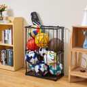 Garage Ball Storage Wall-Mounted & Floor Sports Equipment Organizer: Sports Ball Rack with Elastic Rope, Holder for Basketball, Soccer, Volleyball, Football, Garage, Gym, Black(Patent Pending)