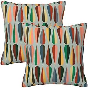 Mid Century Retro Drop Throw Pillow Covers Decorative Linen Pillow Cases Set of 2 Square Cushion Cover for Couch Sofa Bedroom Patio 18x18 Inch