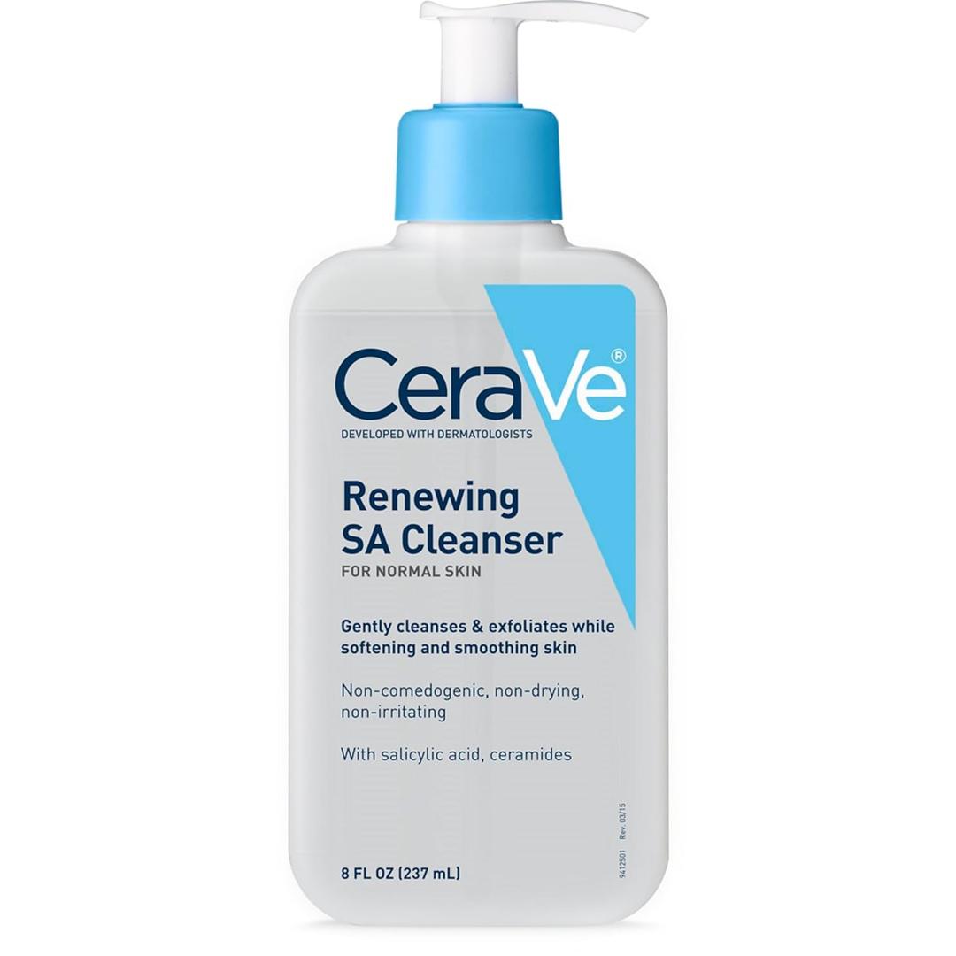 CeraVe Renewing Salicylic Acid Cleanser, Formulated With Hyaluronic Acid, Niacinamide, & Ceramides, Gentle BHA Exfoliating Face Wash Smooths & Softens Skin, Non Comedogenic & Fragrance Free, 8 Ounce (8 Fl Oz (Pack of 1))