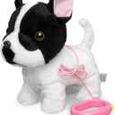 YH YUHUNG Walking French Bulldog Toy with Leash, Black & White Frenchie Puppy Robot, Electronic Barking & Wagging Plush Dog, Interactive Pet Gift for Kids 3+ (French Bulldog)