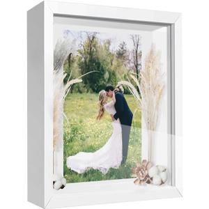 11x14 Shadow Box Frame Display Case with Letter Stickers, Graduation Memories Frame, Display Case Box for Memorabilia, Wedding Memories, Crafts, Tickets and Photos (White, 11x14)
