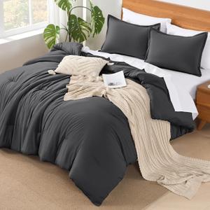 Andency Dark Grey California King Comforter Set of 7 Gray Cal King Bedding Comforter Sets, Summer Plain Soft Lightweight Comforter with Fitted Sheets, Flat Sheets, Pillowcases & Shams (California King (104*96 in))