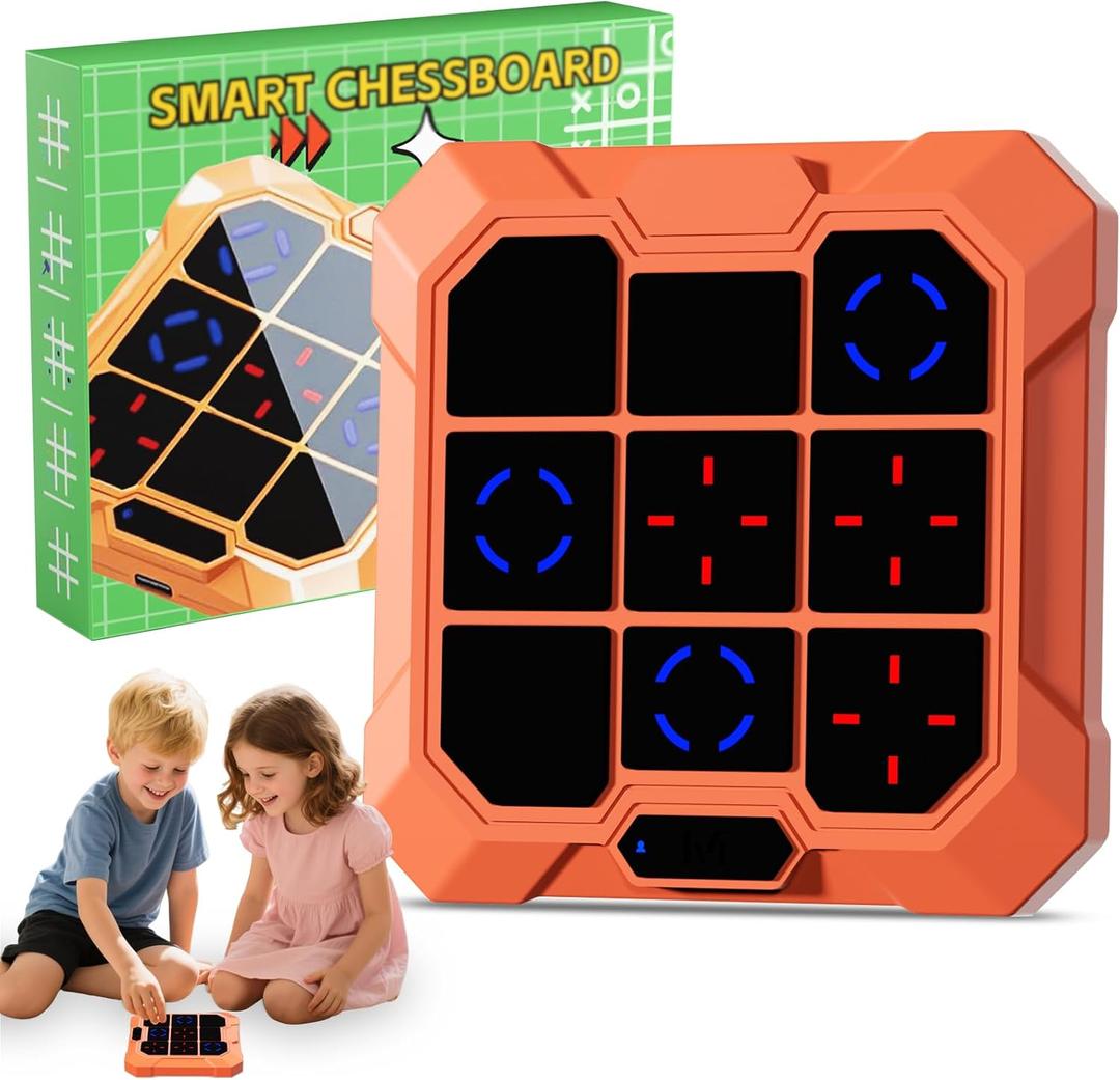 6-in-1 Electronic Tic Tac Toe Game, Handheld Digital Tic Tac Toe Bolt Game, Portable Travel Learning Toy for Kids & Adults, Educational Memory Games for Ages 4+, Ideal Gift for Boys & Girls (Orange)
