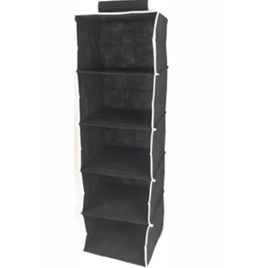 2pcs HANGING CLOTHES VERTICAL STORAGE BOX (5 SHELVING UNITS) DURABLE ACCESSORY SHELVES - EASY SET UP CLOSET CUBBY, SWEATER & HANDBAG ORGANIZER - CLEAN & TIDY WARDROBE, EASY MOUNT, BLACK 