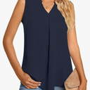 Anyhold Women's Chiffon Tank Tops Sleeveless V Neck Blouse Dressy Casual Tops Office Work Shirts XL