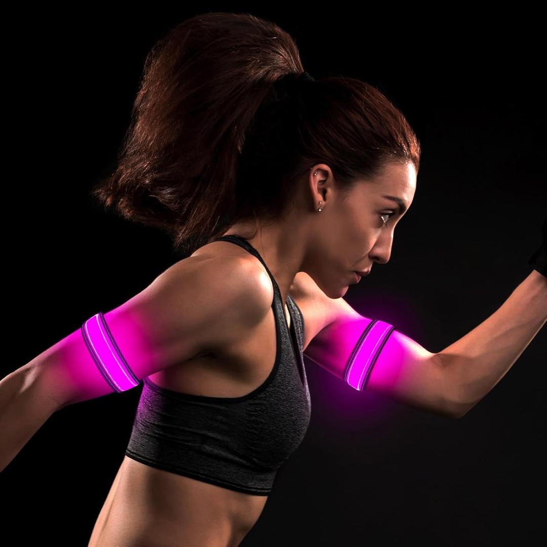 Running Light for Runners 2 Pack Light Up LED Bracelets Reflective Running Gear Wrist Flashlight for Night for Joggers Bikers Walkers (Pink) Running Light for Runners 2 Pack Light Up LED Bracelets Reflective Running Gear Wrist Flashlight for Night for Joggers Bikers Walkers (Pink)