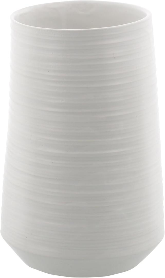 CosmoLiving by Cosmopolitan Porcelain Ceramic Decorative Vase Ribbed Centerpiece Vase, Flower Vase for Home Decoration 5" x 5" x 9", White