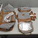 Wogarl 4PCS Weekender Bags for Women Large Overnight Weekend Travel Duffel Carry on Shoulder with Shoe Compartment Canvas Toiletry Bag for Travel Business Gym (Black White Stripe)