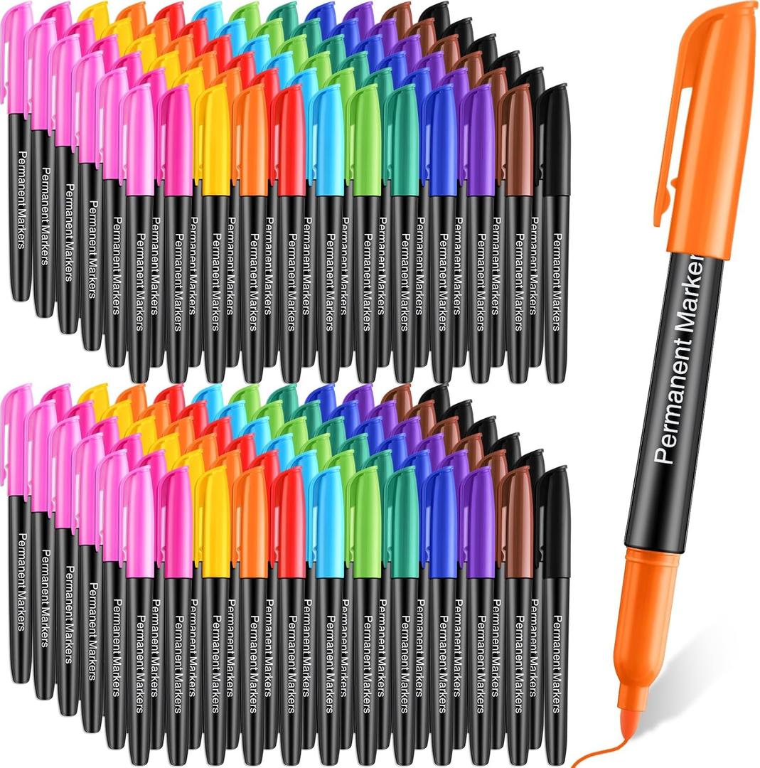 Ctosree 144 Pcs Colors Permanent Markers Bulk 12 Assorted Colorful Markers Fine Point Permanent Fine Tip Waterproof Pen Halloween Christmas Gifts for Adult Coloring Doodling Marking