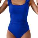 Eomenie One Piece Swimsuit for Women Puffy Sleeves Tummy Control Bathing Suit Tie Back Swimwear, size XL, Blue