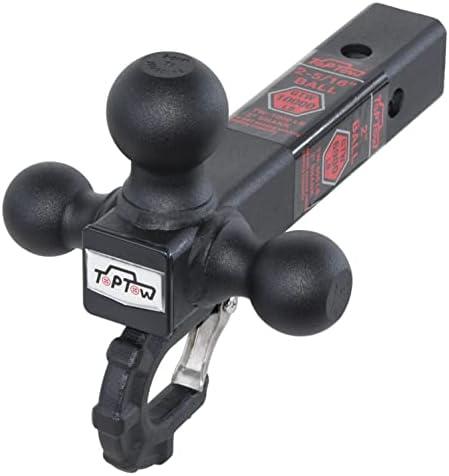 TOPTOW Trailer Hitch Tri-Ball Hitch with Hitch Balls & Beast Tow Hook Matte Black, Fits 2-inch Receiver
