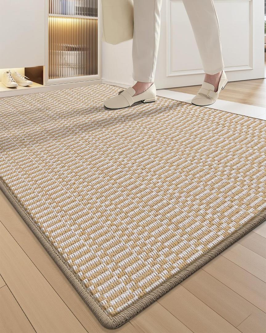 DEXI Front Door Mat 24x36, Non Slip Dirt Trapper Absorbent Doormat for Entryway, Low Profile Thin Entry Mats for Inside Entrance, Hallway, Porch, Beige