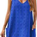 Blooming Jelly Womens Casual Sun Summer Dresses Swiss Polka Dot Beach Cover Up V Neck Tank Dress with Pockets (X-Small, Blue 2)