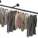 Livabber Industrial Pipe Clothes Rack, Heavy Duty Detachable Iron Garment Rack Wall Mounted, Rustic Saving Space Clothes Bar Multi-Purpose Hanging Rod for Bedroom, Closet, Black (60 Inch)