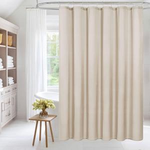 MitoVilla Long Fabric Shower Curtain Liner, Soft & Lightweight Cream Shower Curtain Liner for Hotel with Plastic Hooks, Machine Washable, Waterproof, 72x78 Inch, Beige