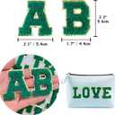 2 x Jongdari Chenille Letter Patches Self-Adhesive & Iron-On Letters, Varsity Fuzzy Patch Glitter Alphabet - 26pcs, Green
