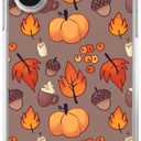 Fall Leaves Pumpkin Acorns Phone Case Compatible with iPhone 17, Aesthetic Autumn Halloween Phone Cover for iPhone 17, Cute TPU Bumper Phone Case