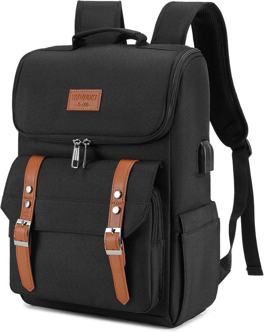 YALUNDISI Vintage Backpack Travel Laptop Backpack with usb Charging Port for Women & Men College Backpack Fits 15.6 Inch Laptop Black Brown