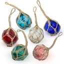 SAILINGSTORY Glass Fishing Float Buoy Nautical Beach Ornaments for Christmas Tree Coastal Decorative Balls for Centerpiece Bowl 2" Set of 6 Color Pack