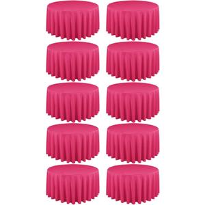 10 Pack Hot Pink Round Tablecloths 120 Inch, Circle Bulk Washable Linen Polyester Tablecloth, Table Cloth Cover for Wedding Buffet Party Banquet Reception Restaurant and Camping