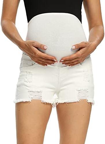 Foucome Women's Maternity Jean Shorts Fit Belly Denim Shorts Pregnancy Summer Casual Short Pants, L