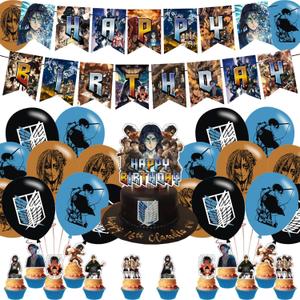 Attack Anime Theme Party Supplies - Birthday Banner, Cake Topper, Latex Balloons