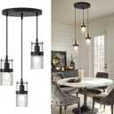 LMS Black 3-Light Pendant Fixtures, Adjustable Kitchen Hanging Light Fixture, Cluster Pendant Lights, LMS-188 (3.5" Hammered Glass, 3-Light, Black -Hammered Glass)