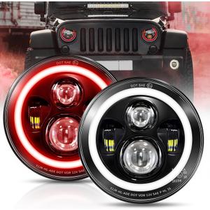 7 Inch Led Headlights Halo Angel Eyes Red DRL Amber Turn Signal Lights DOT Approved H6024 Headlight -LED Headlight Offroad Light Angle Eyes Compatible with Wrangler JK TJ LJ Motorcycle