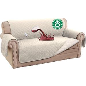 Turquoize 100% Waterproof Couch Cover Sofa Covers for 2 Cushion Couch Loveseat Covers Triple Non-Slip Couch Cover for Dogs Washable Furniture Protector Cover for Pets, Kids, Dog (Loveseat 54", Ivory)