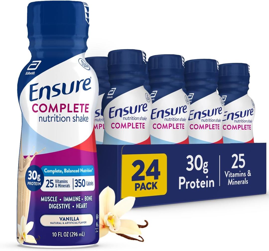 Ensure COMPLETE Vanilla Nutrition Shake, Complete, Balanced Meal Replacement, Ready To Drink, 30g Protein, 25 Vitamins & Minerals, 10 fl oz 24 Pack (BBD: 1 Aug 2026)