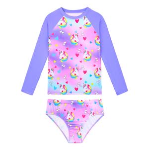 Girls Bathing Suits Size 10-12 Years Purple Pink Swimsuits UPF 50+ Sun Protection Rash Guard Sets (Purple)