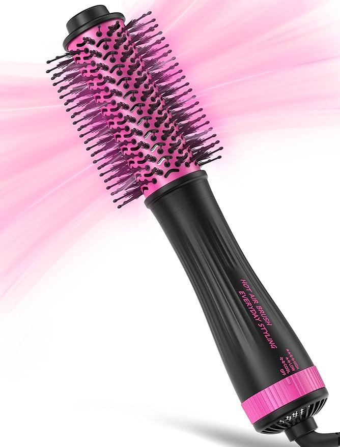DAN Hair Dryer Brush, 4-in-1 Portable Mini Hot Air Blow Dryer Straightener & Curler Brush,Round Brush for Blowout Styler Volumizer Tools-Black