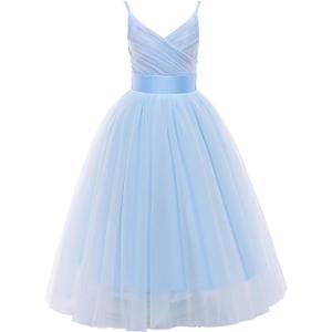Glamulice Flower Girls Spaghetti Strap Tulle Dress Long A Line Wedding Pageant Dresses Princess Birthday Party Ball Gown (Light Blue (Pale Blue)), Size: 6 Years