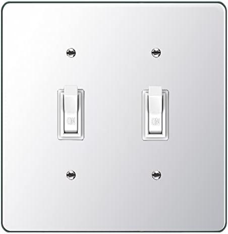 Silver Mirrored Switch Plates - 2 Gang Wall Cover, Durable Acrylic Decorative Light Switch Plates