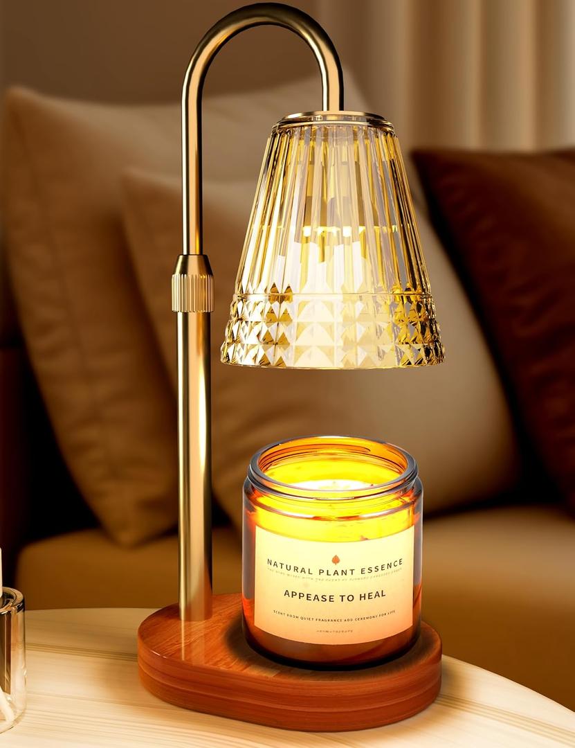 Candle Warmer Lamp with Timer Dimmer: Height Adjustable Wax Melt Warmer for Scented Jar Candles with 2 Bulbs, Valentine's Day Gifts for Women Mom, Birthday House Warming Gifts New Home Room Decor (Golden)