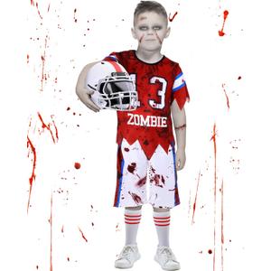 Xtinmee Zombie Football Player Costume for Kids Boys Scary Zombie Child Costume for Halloween Party (Large (10-12yr))