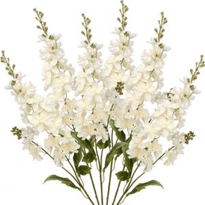 Artificial Delphinium Long Stem Artificial Flowers Rustic Fall Decor Silk Flowre for Tall Vase Fake Snapdragon Silk Delphinium Flowers Arrangement Fake Delphinium Salmon Flower Fake Long Llowers-6 pcs (White)