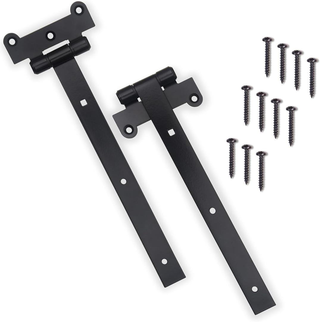 12" Black Door Hinges  2Pcs Gate Hinges with 12 Mounting Screws  Medium/Heavy Duty 4mm Thick Iron Construction with Black Powder Coating  Ideal for Gates, Sheds, Barns