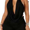 Sexy Two Piece Club Outfits for Women Mesh Halter Deep V Neck Backless Top and Short Pants Clubwear Sets, Medium